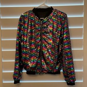 Rainbow Sequin Zip up Jacket